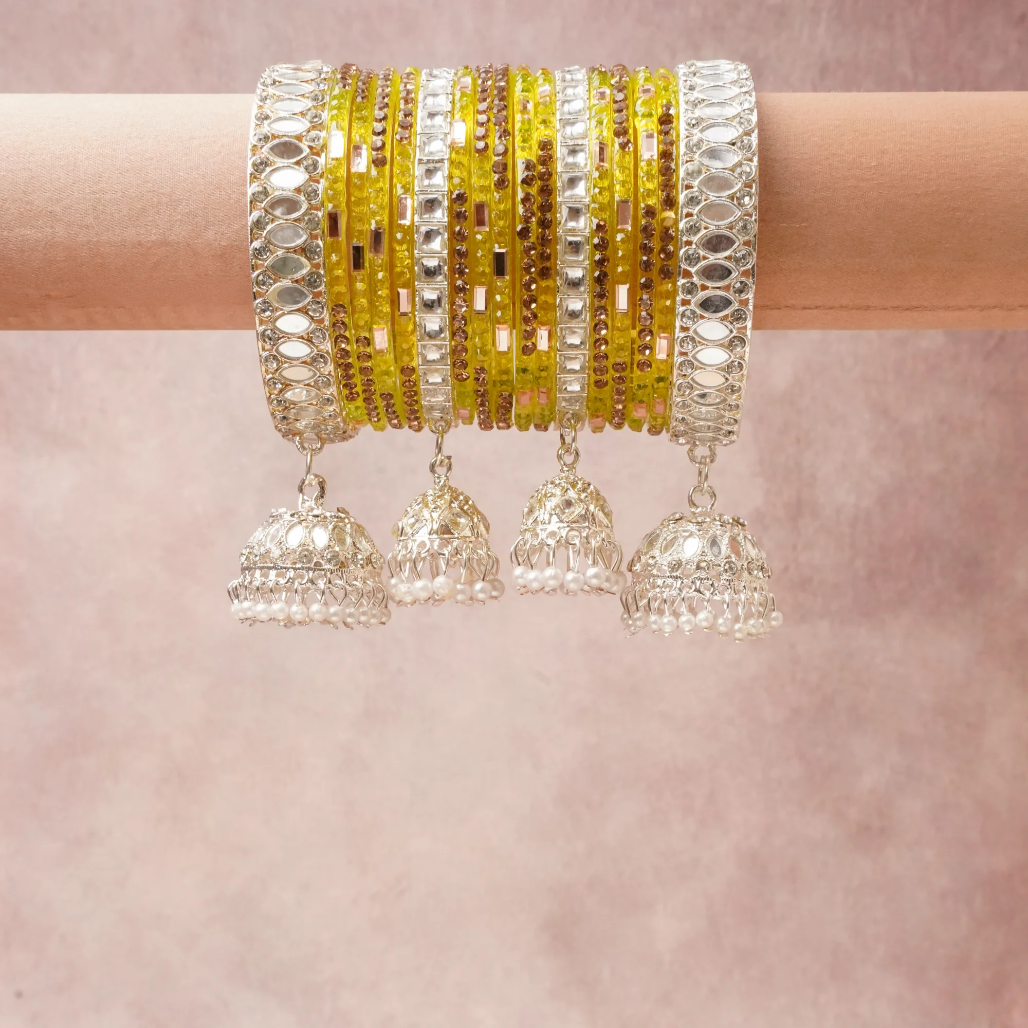 A commanding Lime Green anchors this beautiful set, enriched with accents of Clear Crystal, Amber, White Pearl, White Mirror that add depth and dimension.

Featuring a striking composition of Glass, Metal Alloy, Crystal, Faux Pearl, Mirror, this set carries intricate craftsmanship and strong presence. Grand in form, it is created for moments that deserve to be marked.